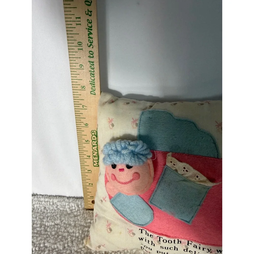 Vintage Nancy's Fancy Tooth Fairy Pillow Pink‎ Blue Felt Eyelet Lace 6x6